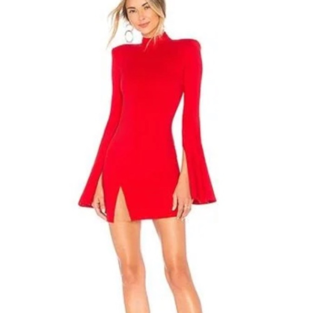 REVOLVE Red Long Sleeve Mini Dress with Flared Sleeves